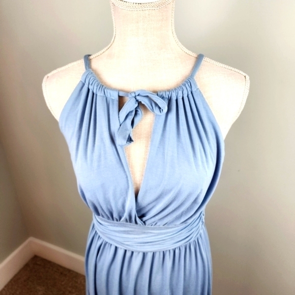 Pink Lily Women Wrap Tie Neck Sleeveless Surplice Midi Dress Stretch Size Medium - Picture 2 of 8